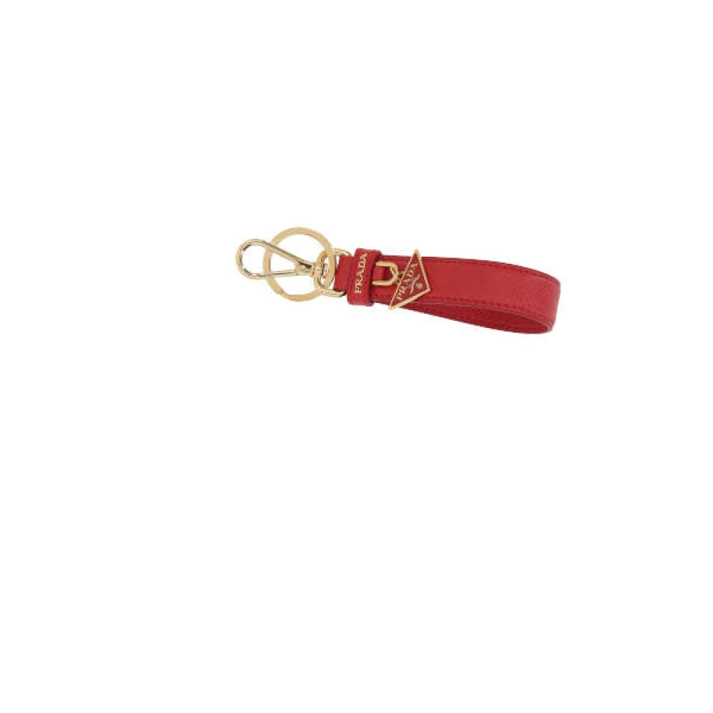 Prada Rode Leren Sleutelhanger met Logo Hanger Red Dames