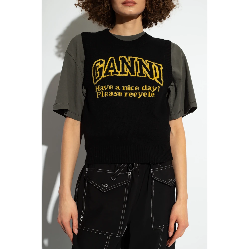 Ganni Vest met logo Black Dames