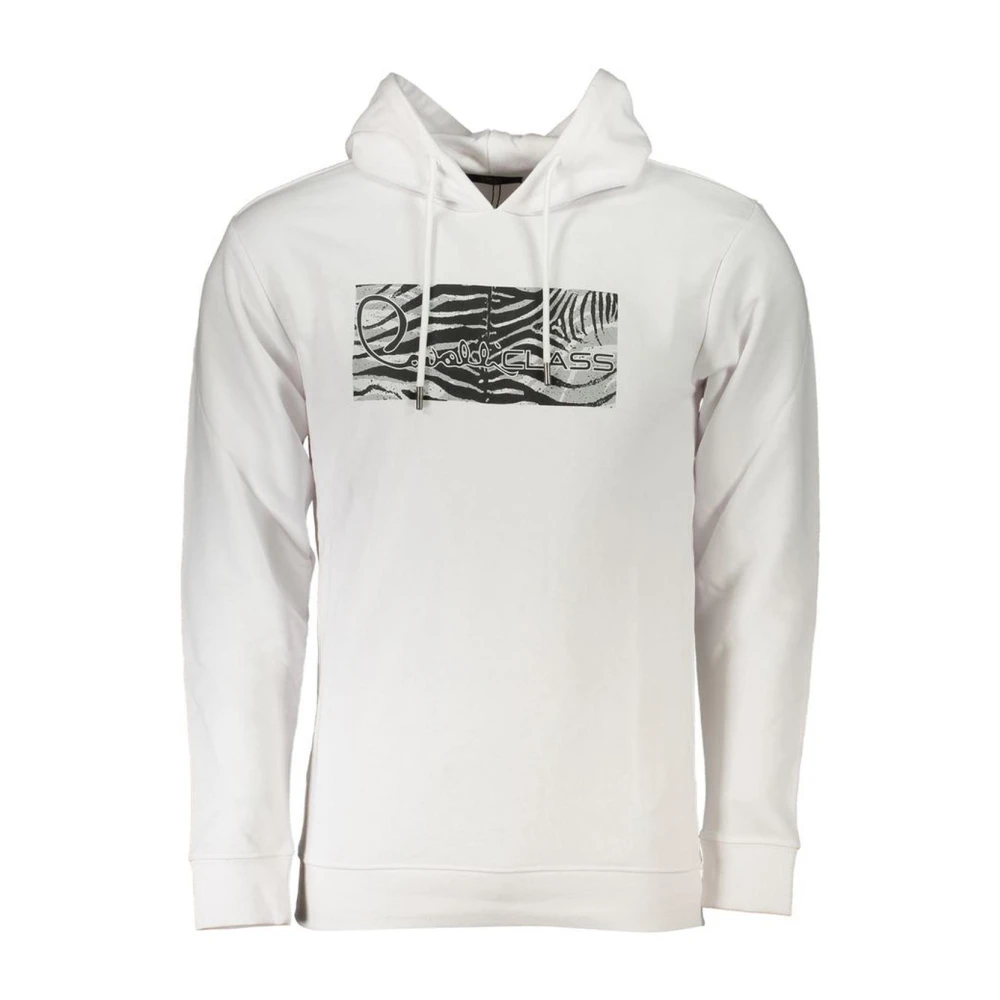 Cavalli Class Men's White Hooded Brushed Cotton Sweatshirt With Logo Print - Hoodies - 3XL - Sweatshirts & Hoodies