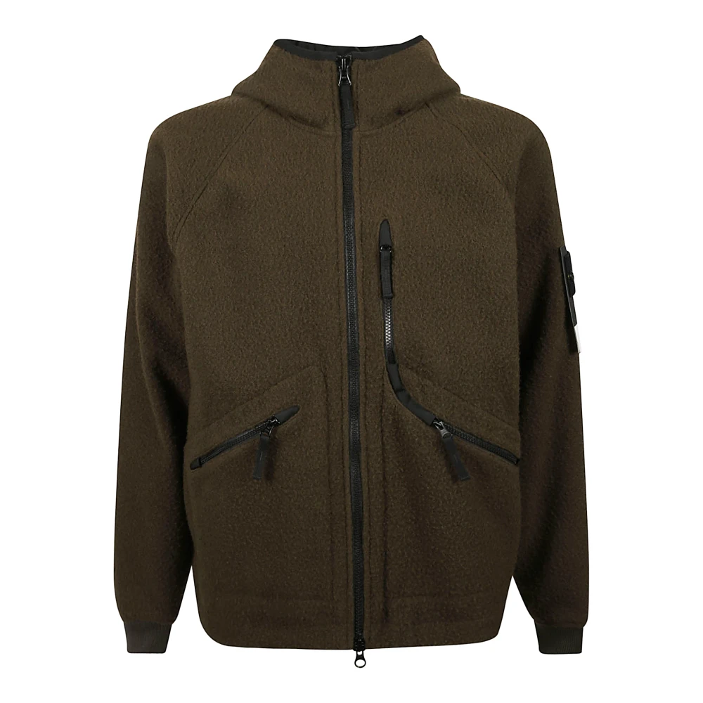 Stone Island Green Cardigans, Male, L, Logo Patch Jacket