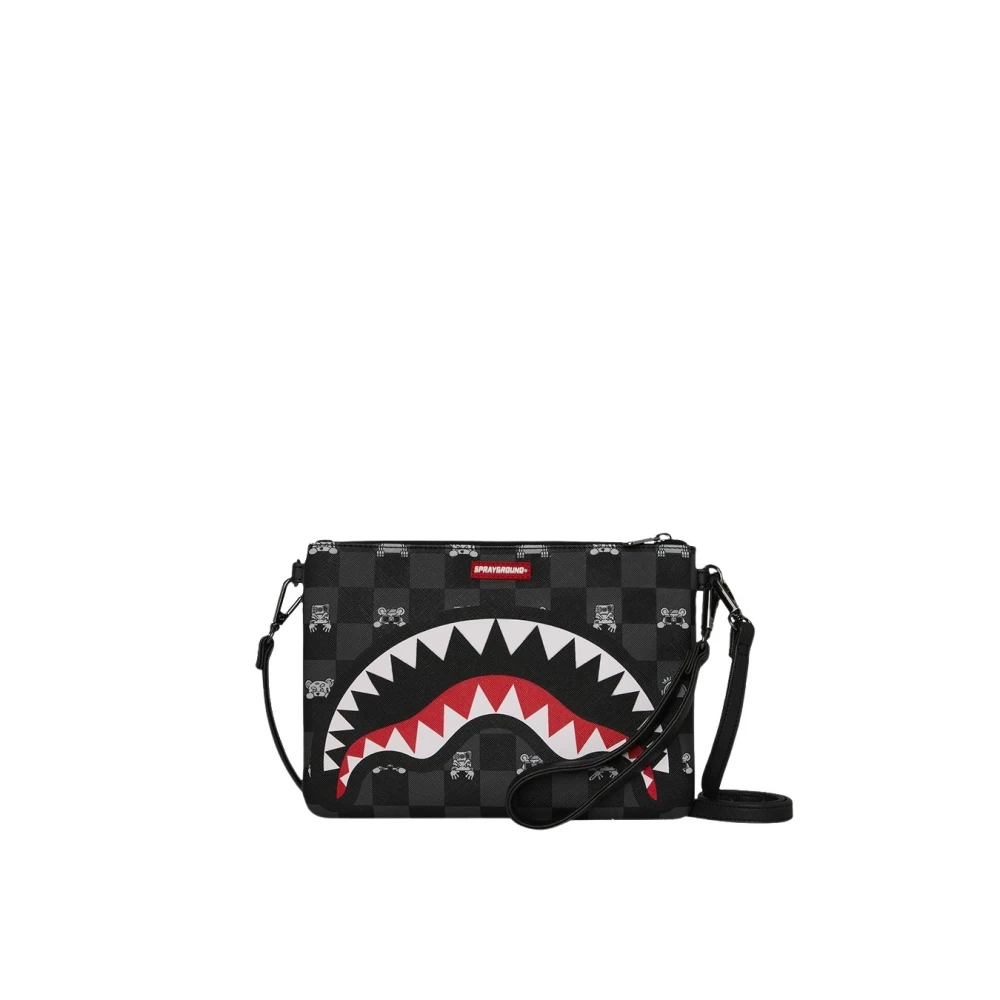 Sprayground Men's Black Bags, One Size, Peeking Character Check Crossover Clutch