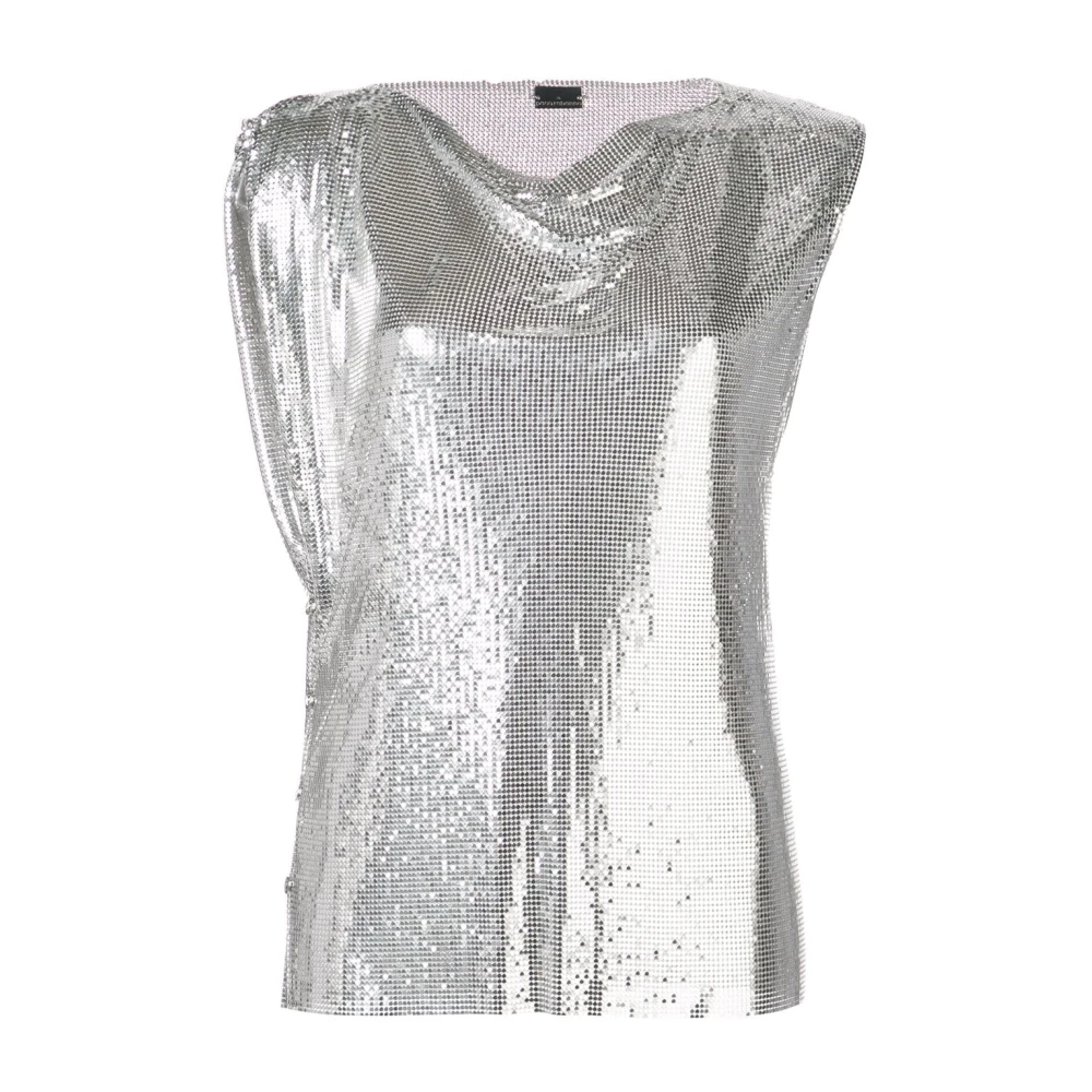 Paco Rabanne Mesh Top Argento Mouwloos Ronde Hals Gray Dames