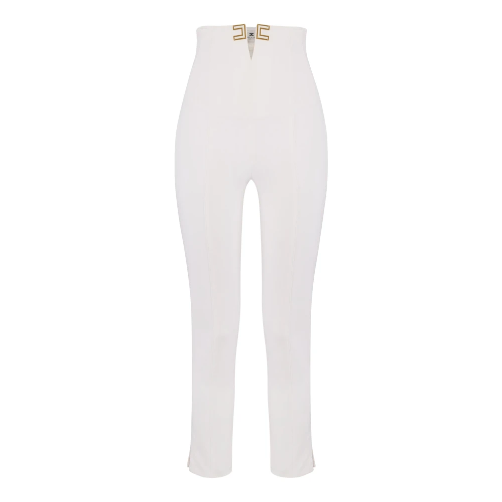 Elisabetta Franchi White Cropped Trousers, Female, 2XL, Double Crepe Stretch Trousers