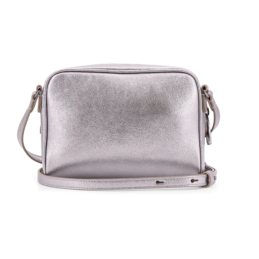 BRUNELLO CUCINELLI Gelamineerde leren schoudertas met logo Gray Dames