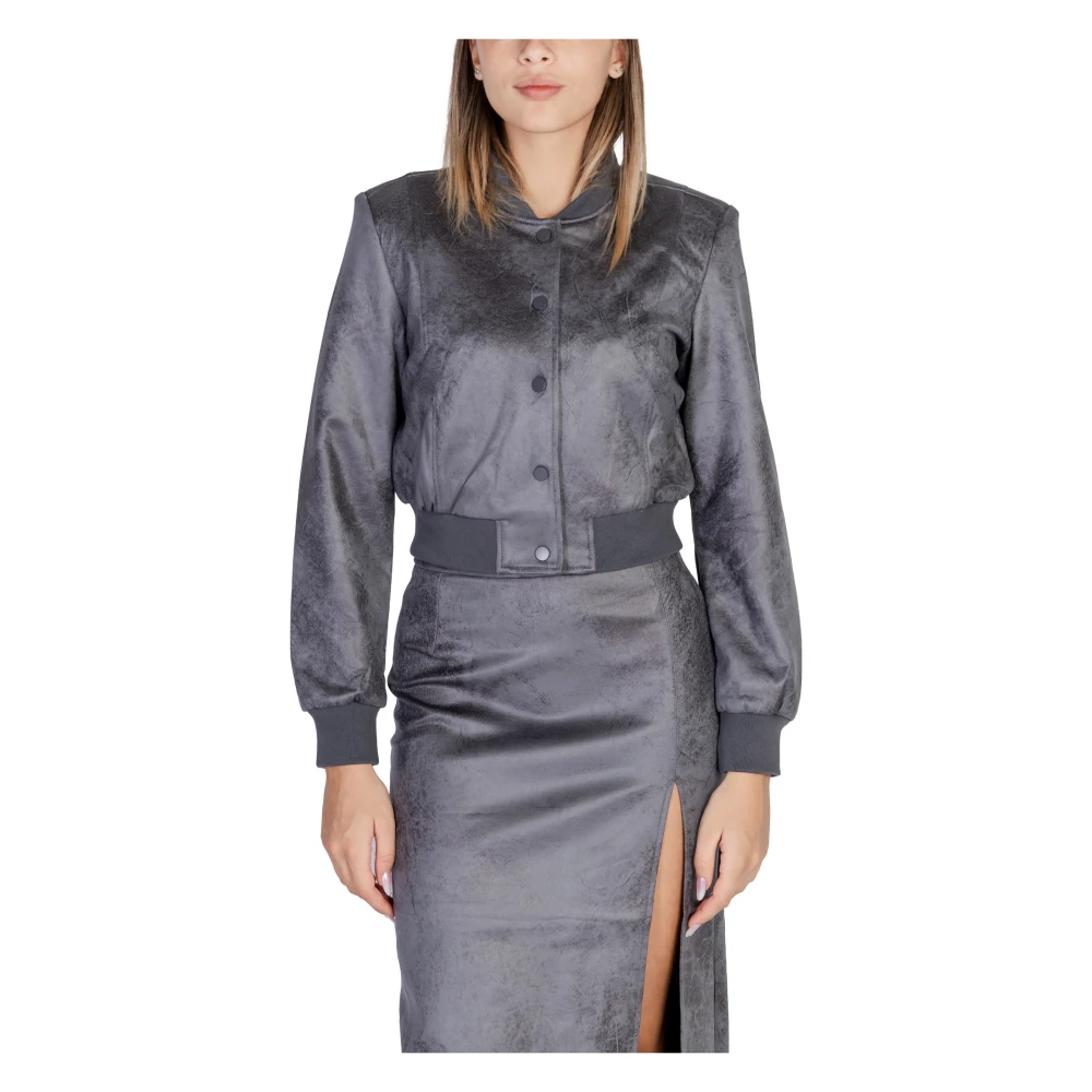 Only Grijze Faux Leren Jas met Zakken Gray Dames