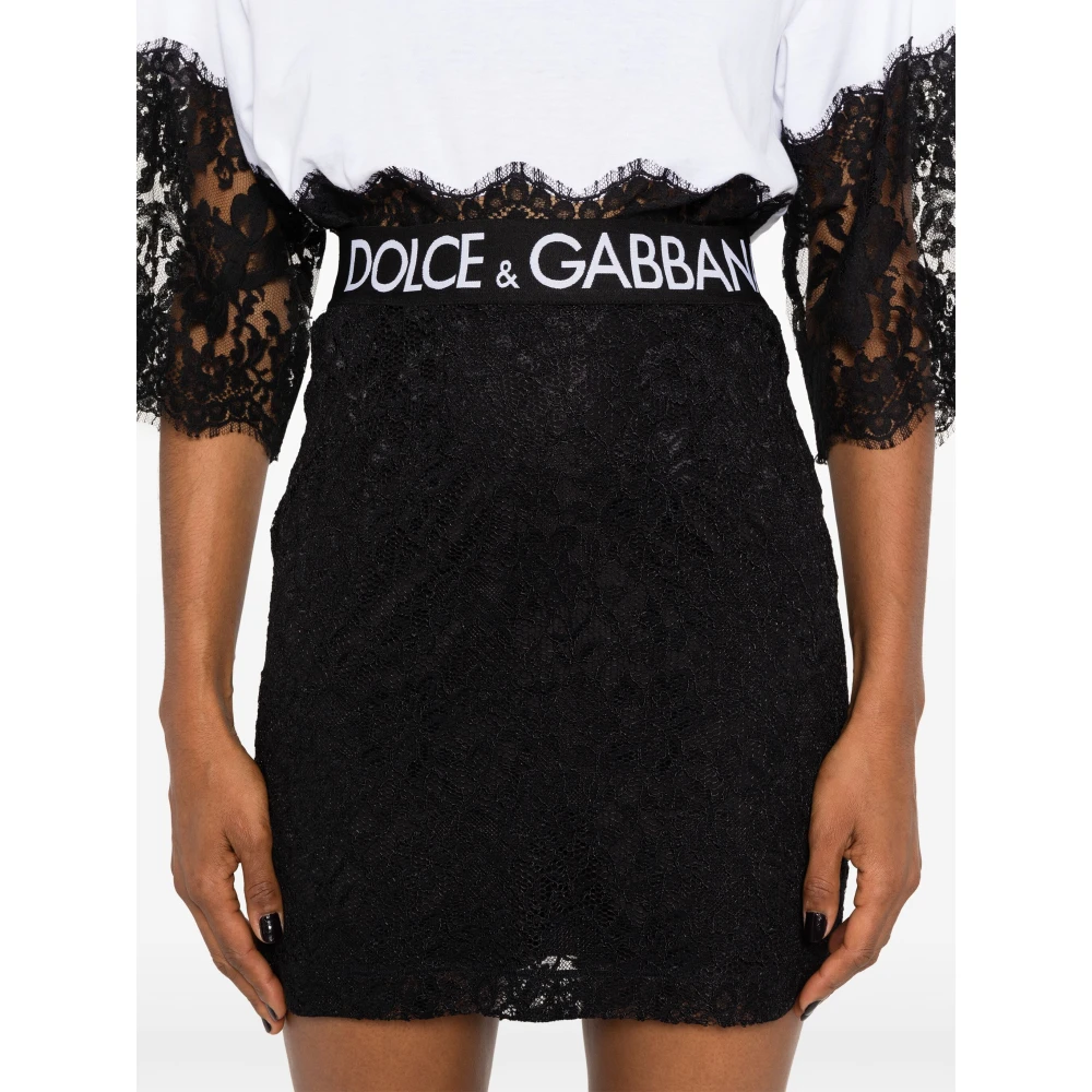 Dolce & Gabbana Zwarte Kant Mini Rok Black Dames