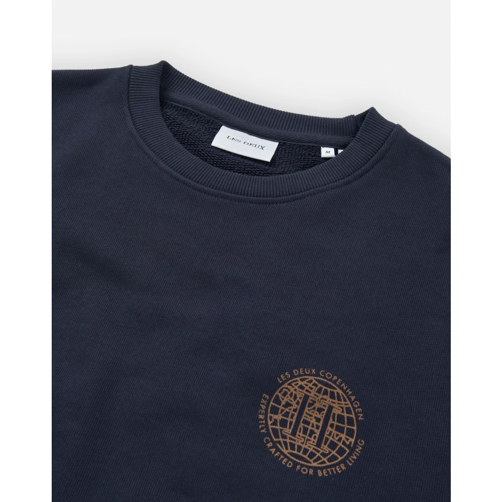 Les Deux Navy Blauwe Sweater met Achterprint Blue Heren