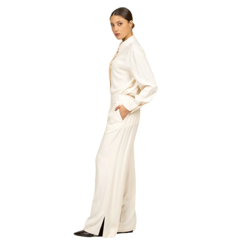 Liviana Conti Wijde Pijp Viscose Broek in Room Beige Dames