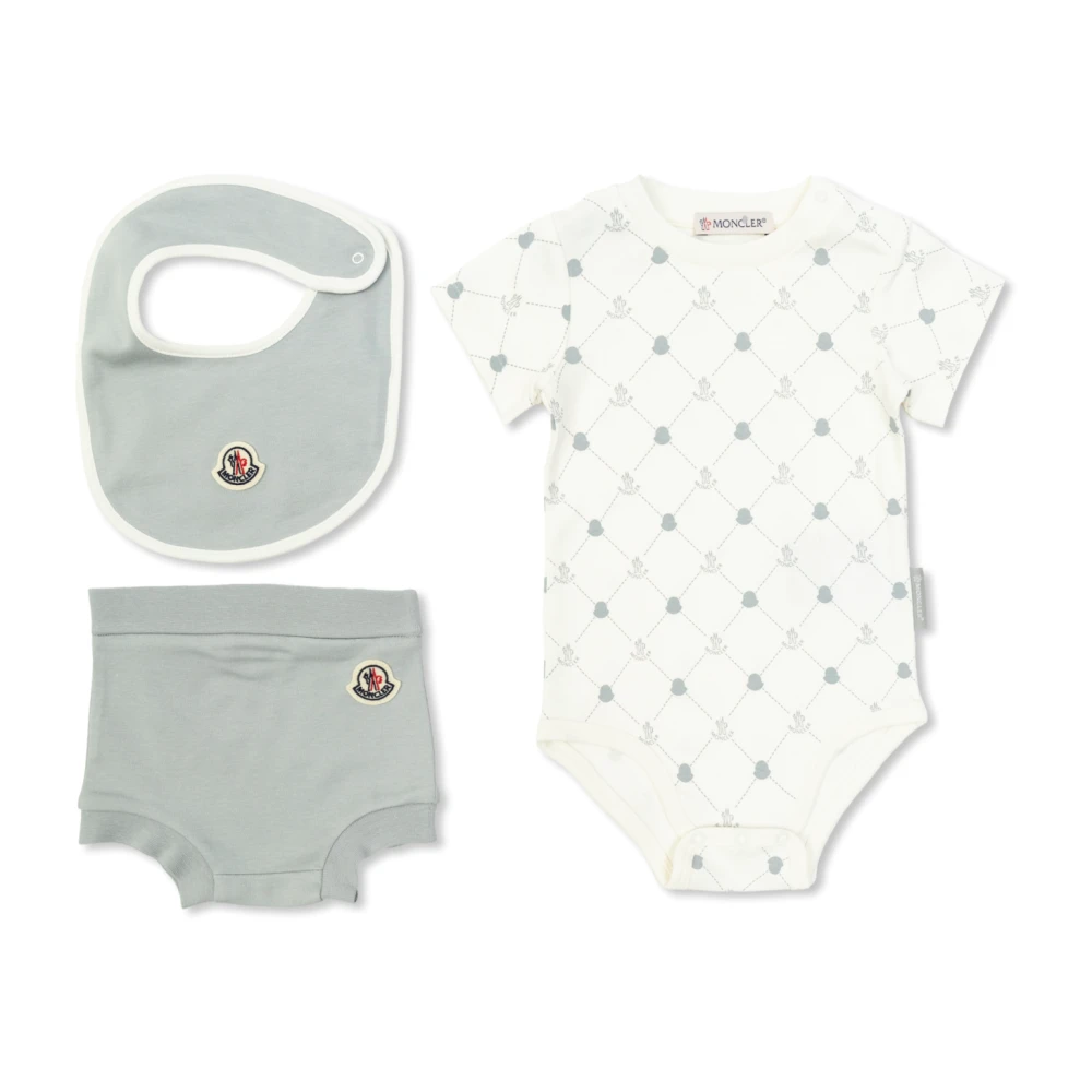 Moncler Unisex Kids Gray Kids Sets, 3 M, Bodysuit, Rompers, And Bib Set
