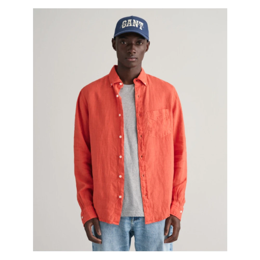 Gant Linnen Regular Fit Overhemd Orange Heren