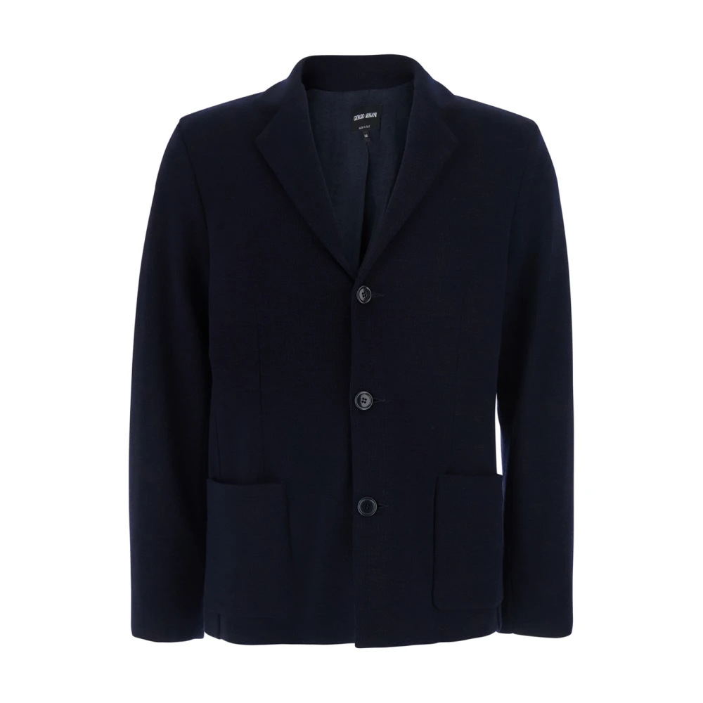 Giorgio Armani Mannelijk Blauw Jassen Heren, M, Wol, V-Hals Jas
