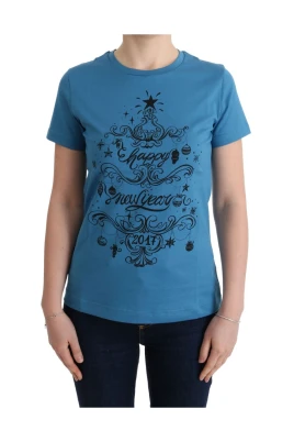 Blå bomullst-shirt med 2017 tryck