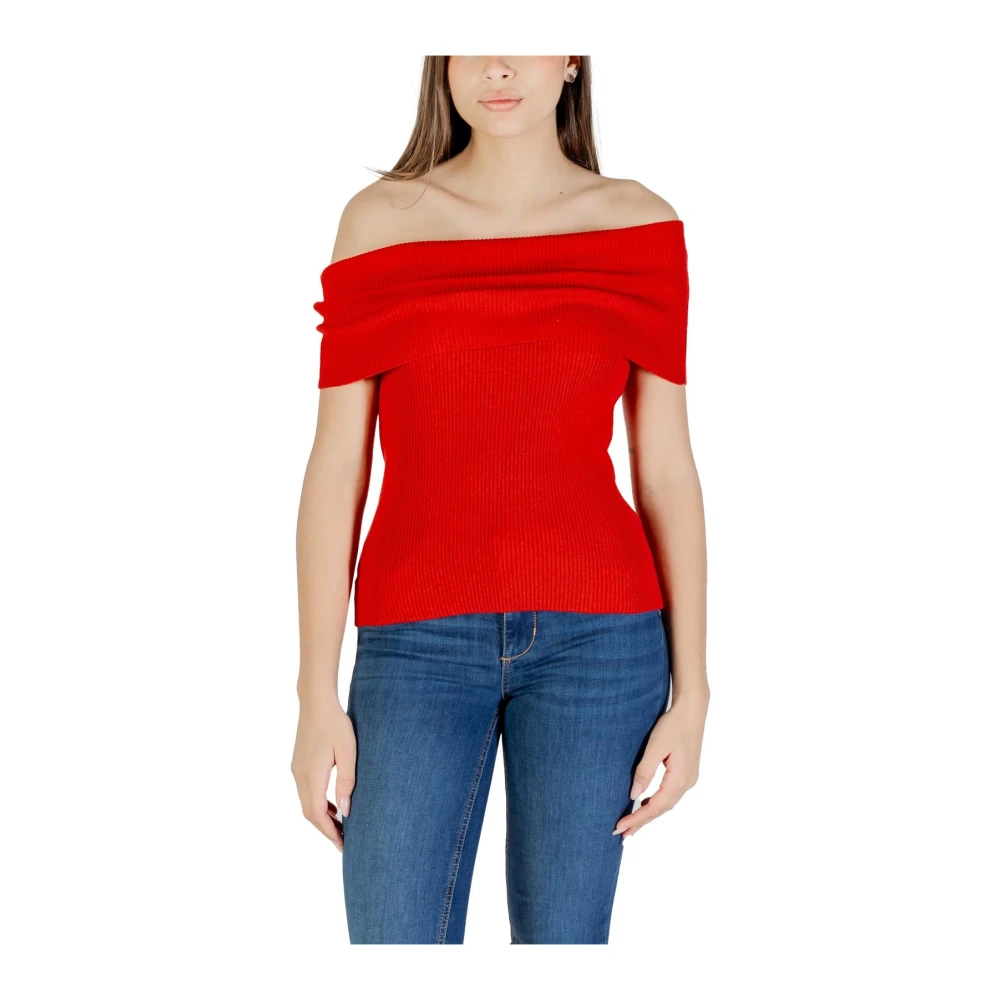 Only Women's Red Round-Neck Knitwear, M, Boat Neck Knitwear Jumper