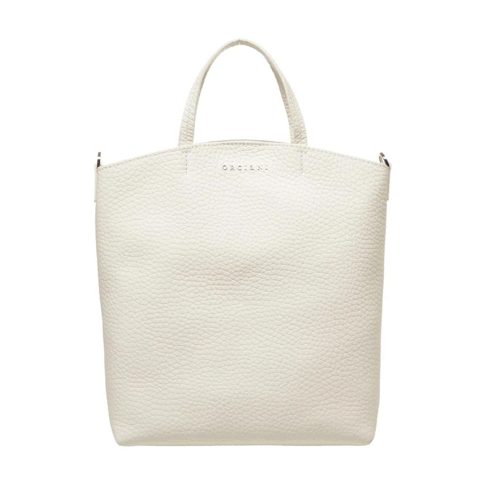 Orciani Witte Leren Shopper Tas White Dames