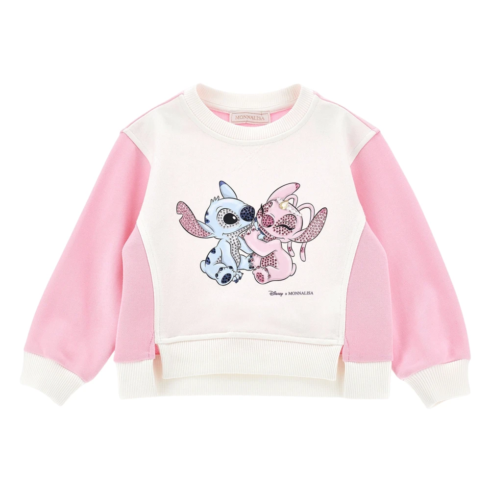 Monnalisa Girls Beige Kids Sweatshirts, 3 Y, Stitch & Angel Sweatshirt In Ivory