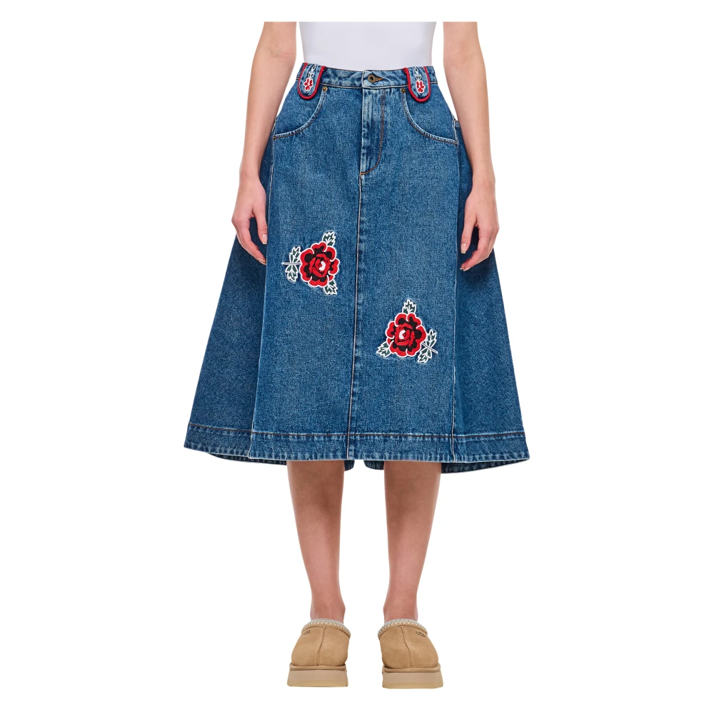 Molly Goddard Women's Multicolor Denim Skirts, 2XS, Abi Denim Midi Skirt