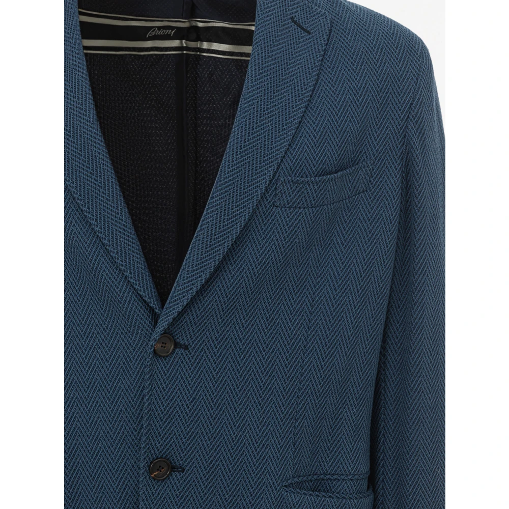 Brioni Gestructureerde Herringbone Jas Blue Heren