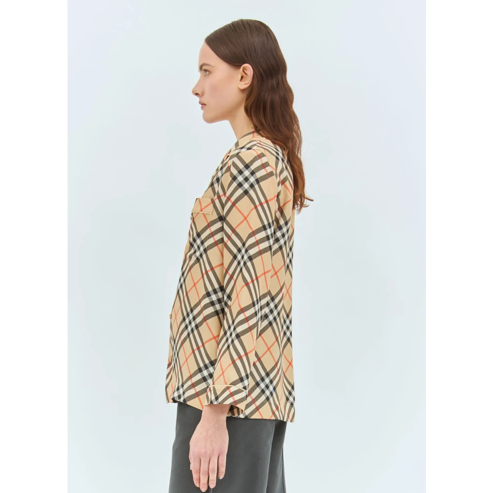 Burberry Zijden Geruite Pyjama Shirt Beige Dames