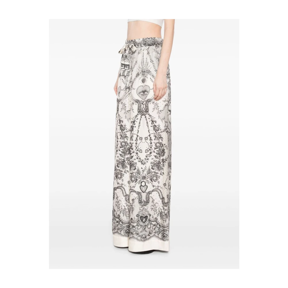 Zimmermann Palazzo Zijden Broek Ivoor Kantprint Multicolor Dames