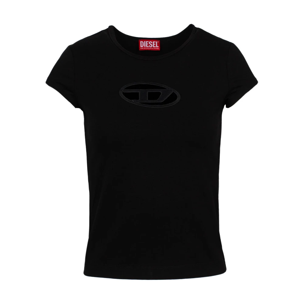 Diesel Logo-Cut Stretch-Bomull T-Shirt Black, Dam