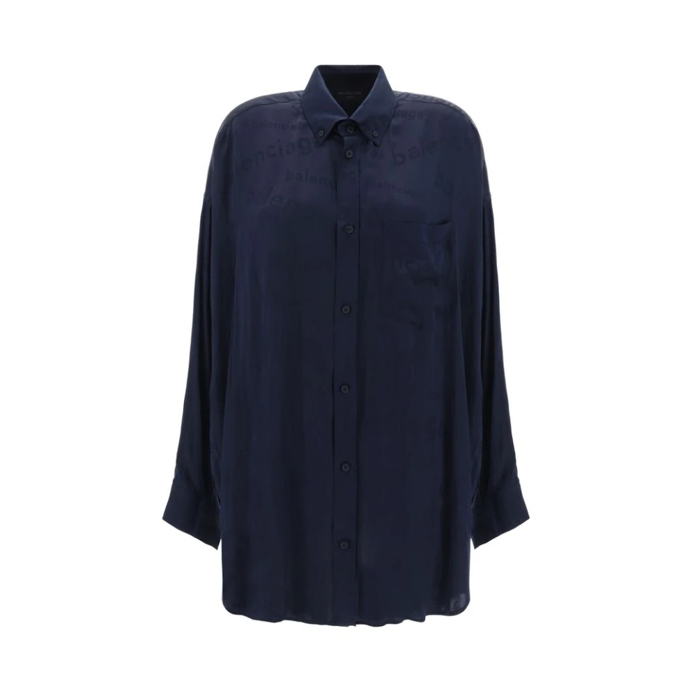 Balenciaga Zijden overhemd met klassieke kraag Blue Dames