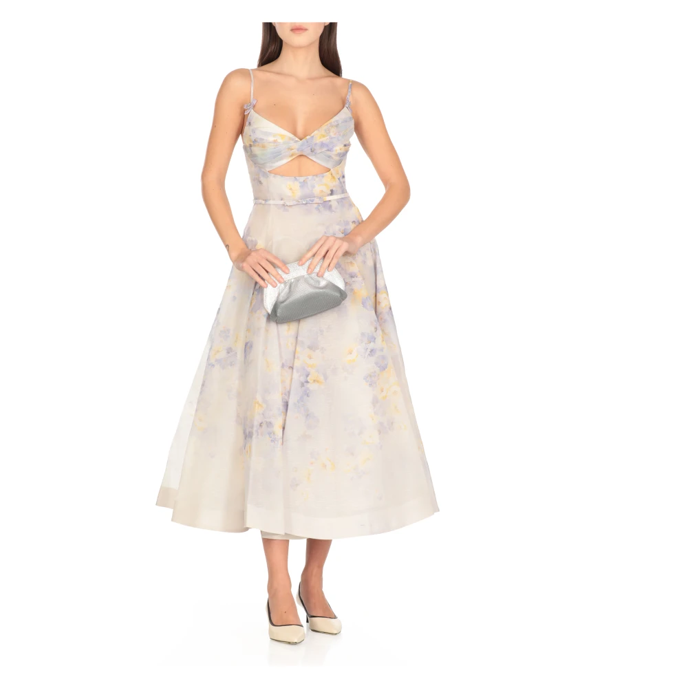 Zimmermann Lila Linnen Zijden Bloemenjurk Purple Dames