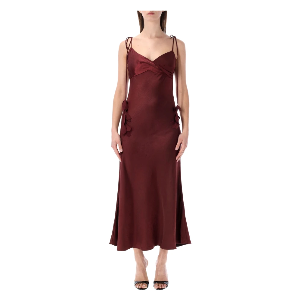 Self Portrait Women's Brown Satin Flower Long Dress - Midi Dresses - Xs - Dresses