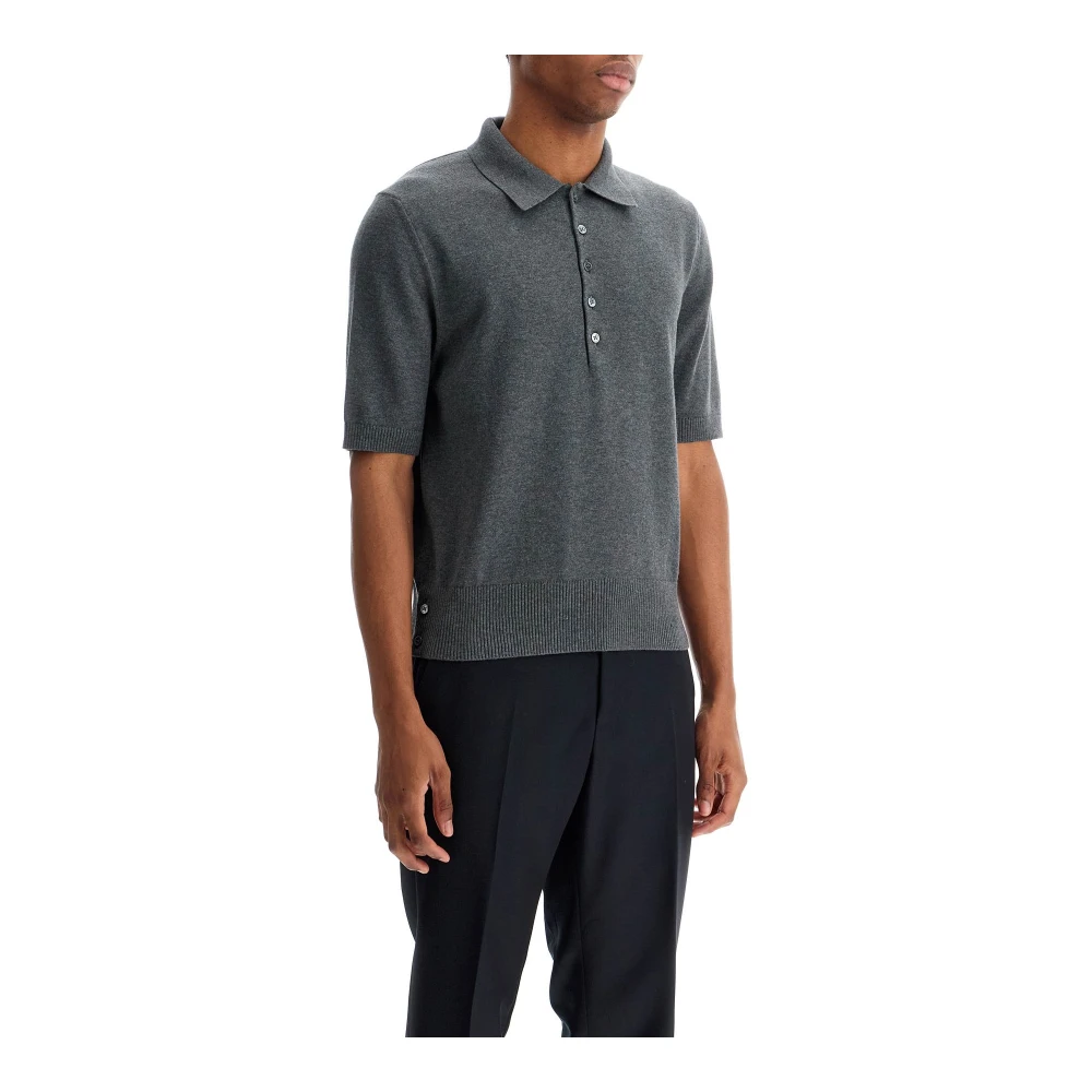 Thom Browne Contrast 4-Bar Gebreid Poloshirt Gray Heren