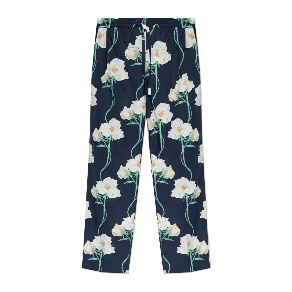Kenzo Women's Blue Wide Trousers, Xs, Floral Motif Trousers