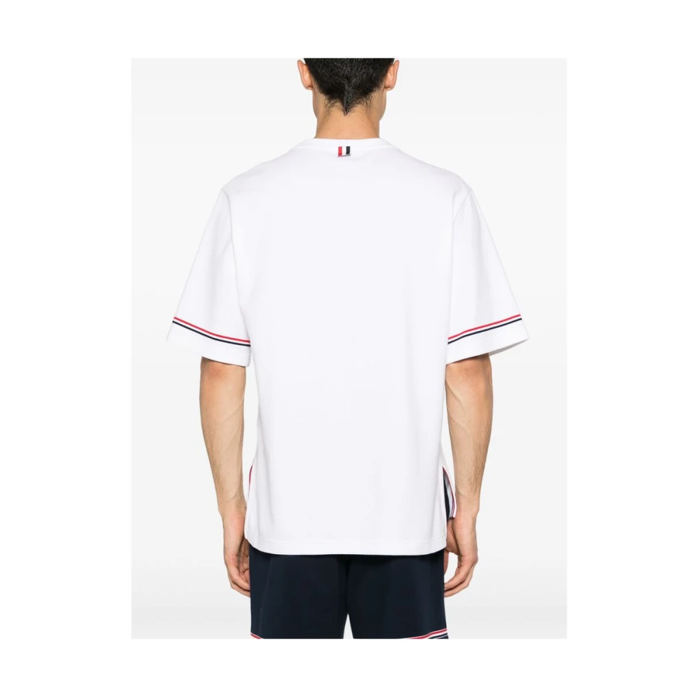 Thom Browne Gestreept Katoenen T-shirt met Logo White Heren