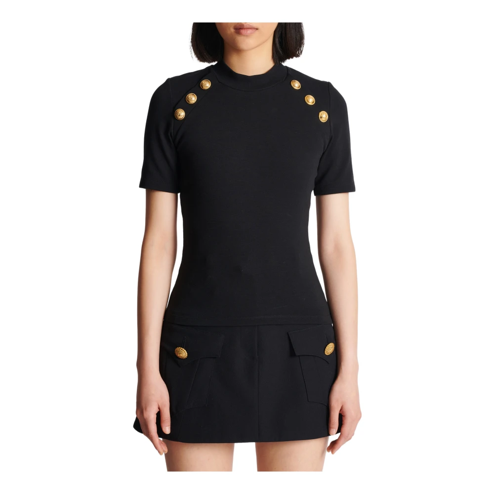 Balmain T-shirt met 6 knopen Black Dames
