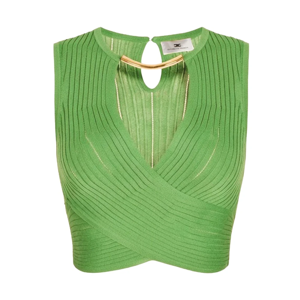Elisabetta Franchi Women's Green Sleeveless Tops, L, Knit Top With Jewel Detail