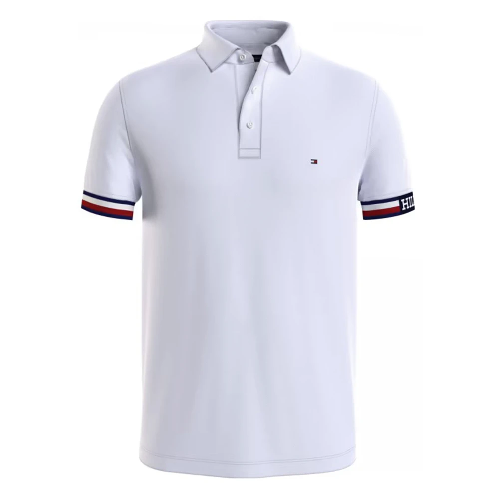 Tommy Hilfiger Monotype Flag Cuff Slim Fit Polo White Heren