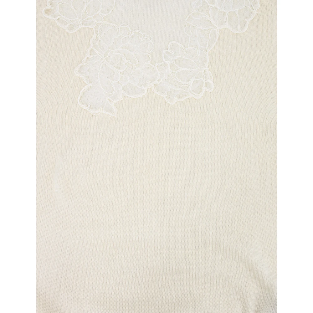 Ermanno Scervino Elegante Bloemenkant Geribbelde Zoom Top White Dames