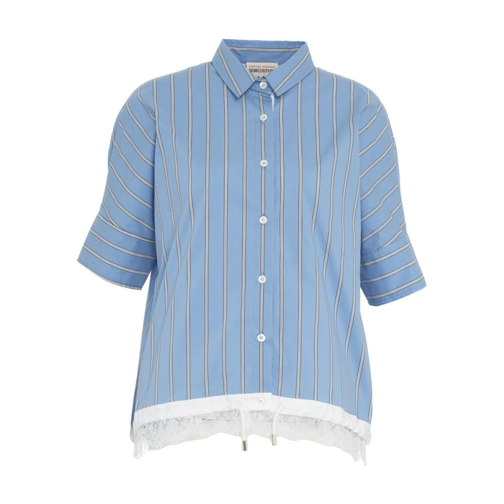 Semicouture Gestreepte Kant Blouse Blauw Blue Dames