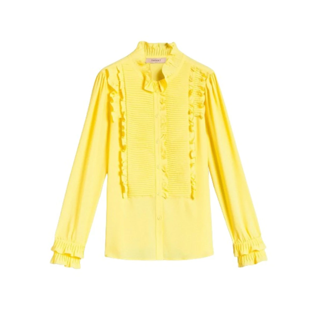 Twinset Blus i Silkeblandning med Volanger och Top Yellow, Dam