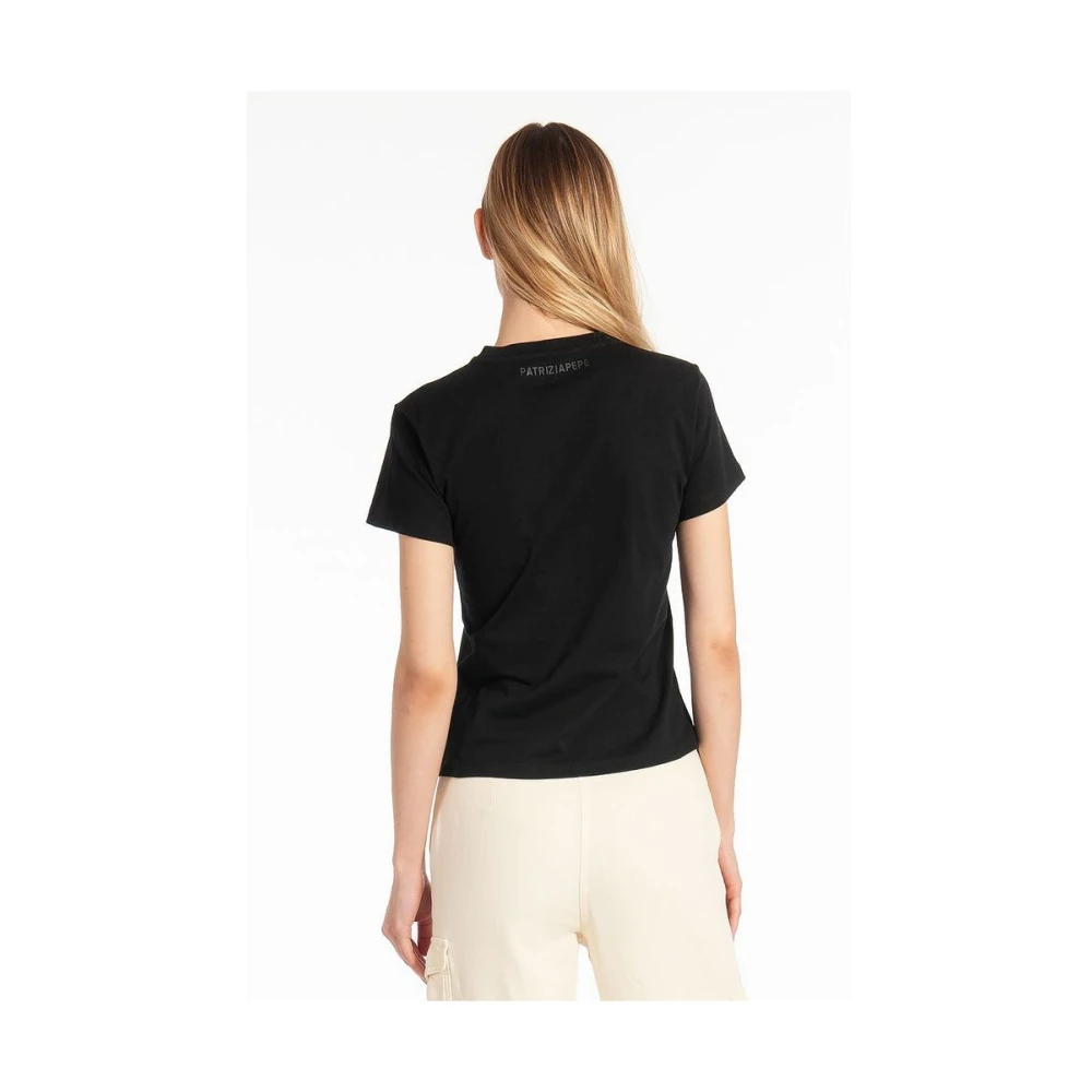 PATRIZIA PEPE Sprankelend Strass Katoenen T-shirt Black Dames