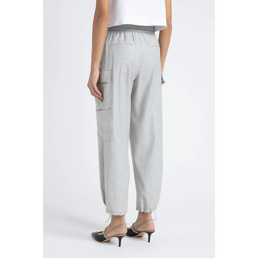 PESERICO Wollen viscose baggy broek met cargozakken Gray Dames