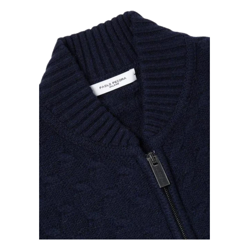Paolo Pecora Blauwe Merinowol Varsity Sweater Blue Heren