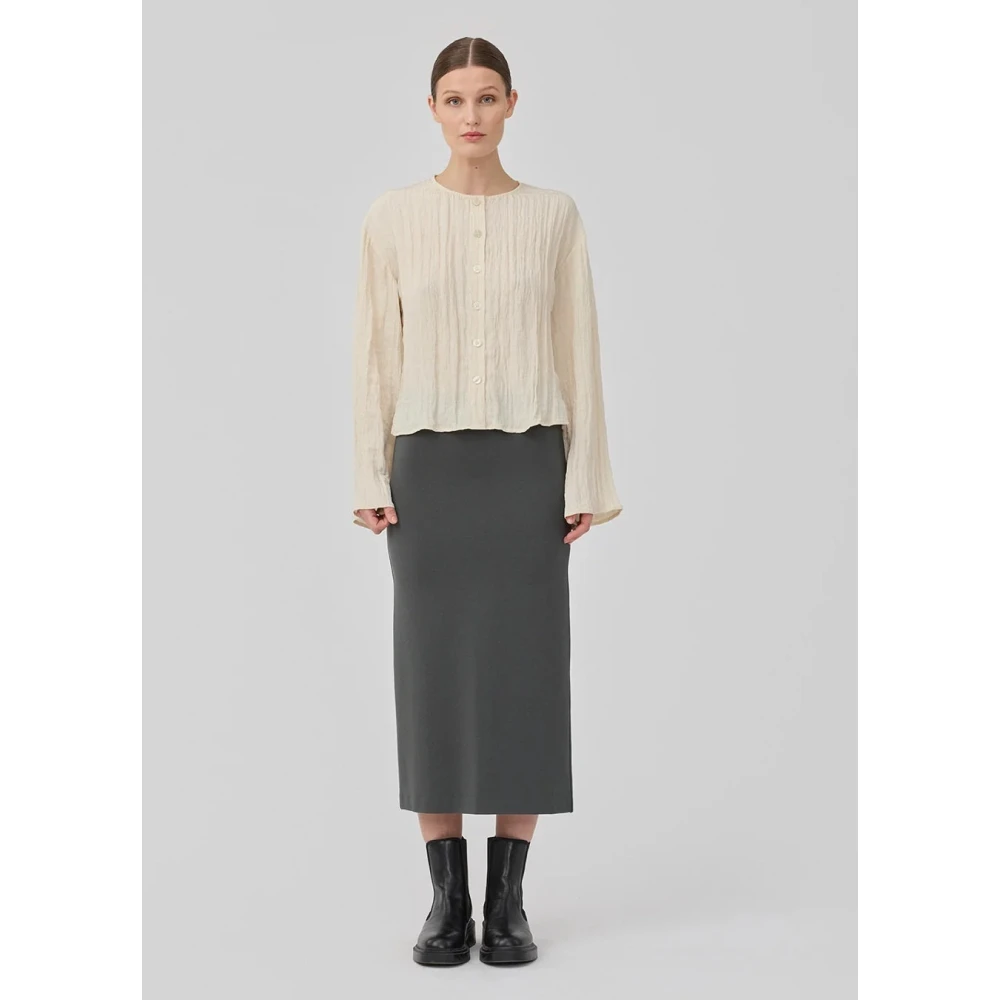 Modström Gestructureerd top met knoopsluiting Beige Dames