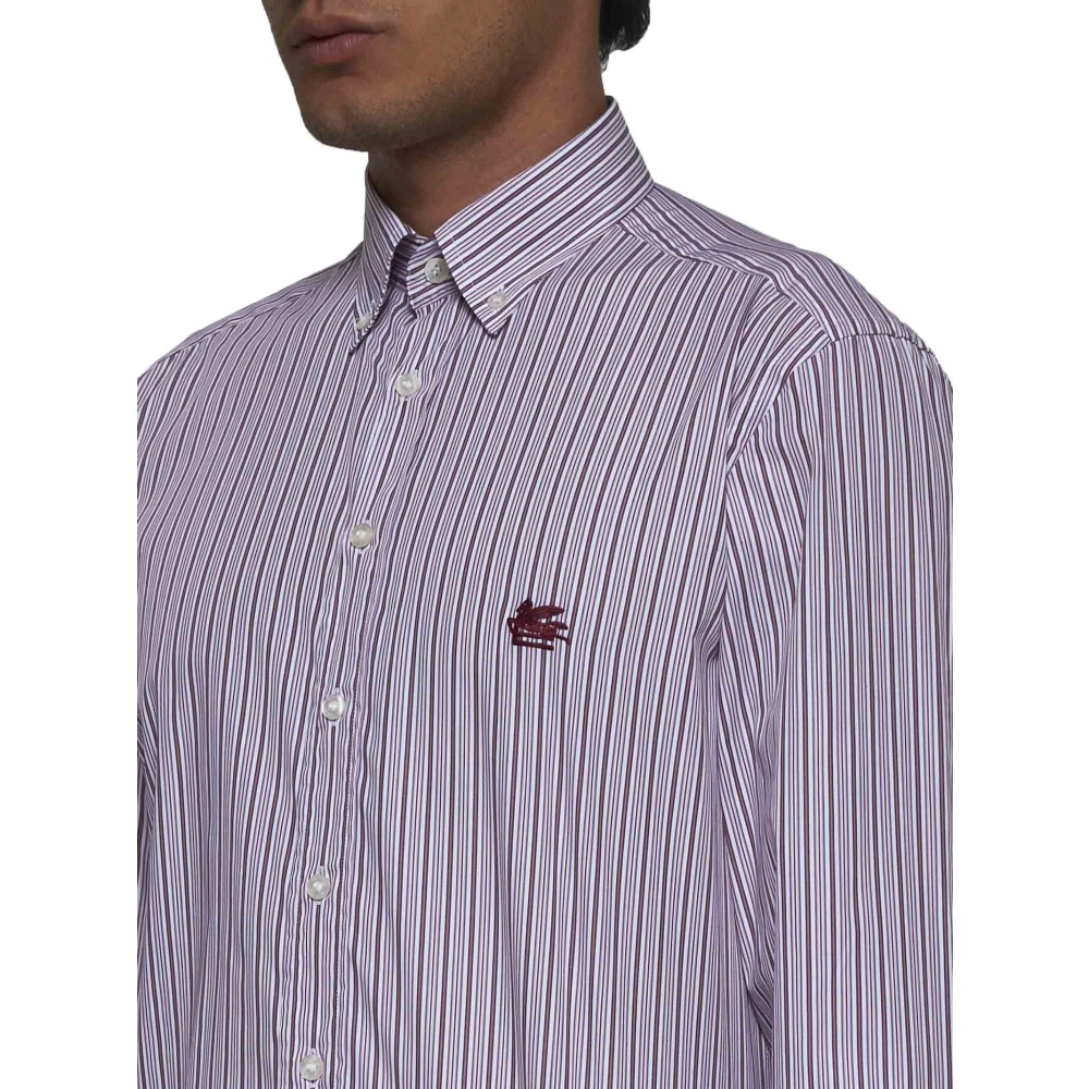 ETRO Gestreept Katoenen Overhemd Roze Aubergine Multicolor Heren