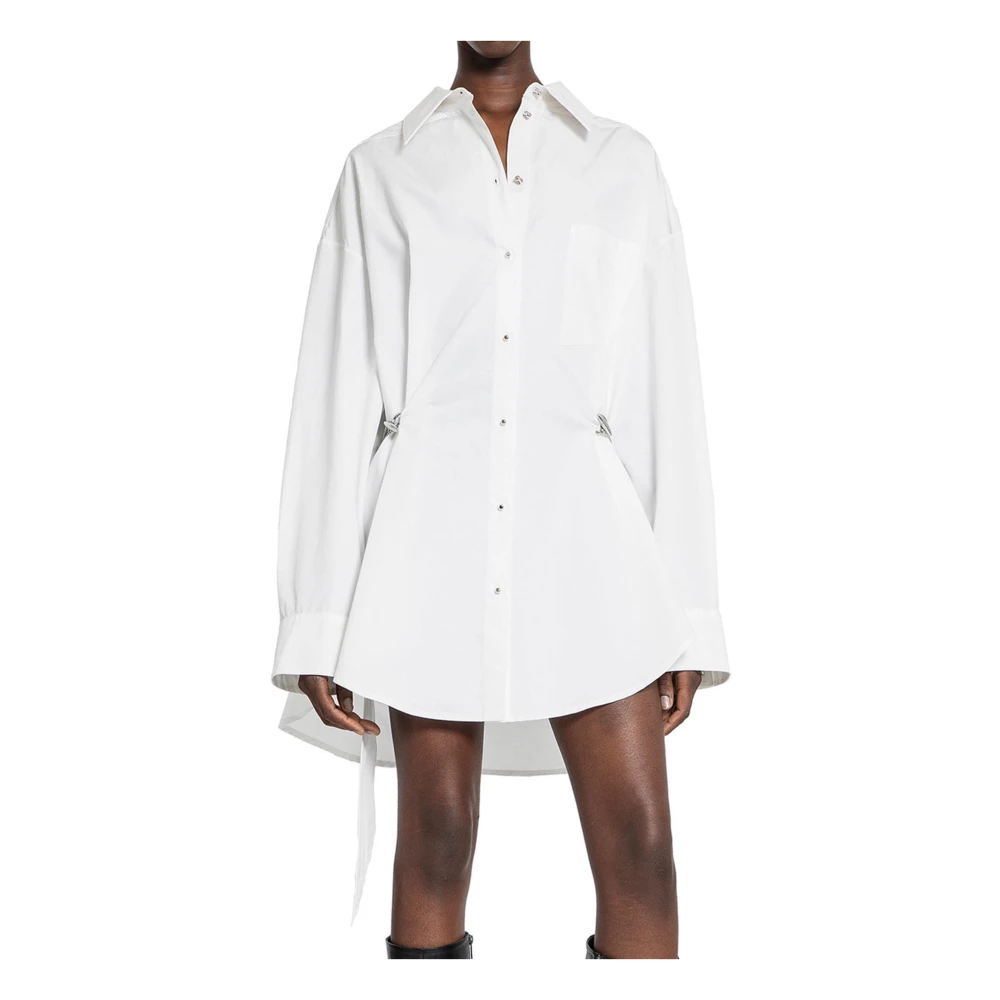 Mugler Witte Katoenen Poplin Jurk met Metalen Piercings White Dames