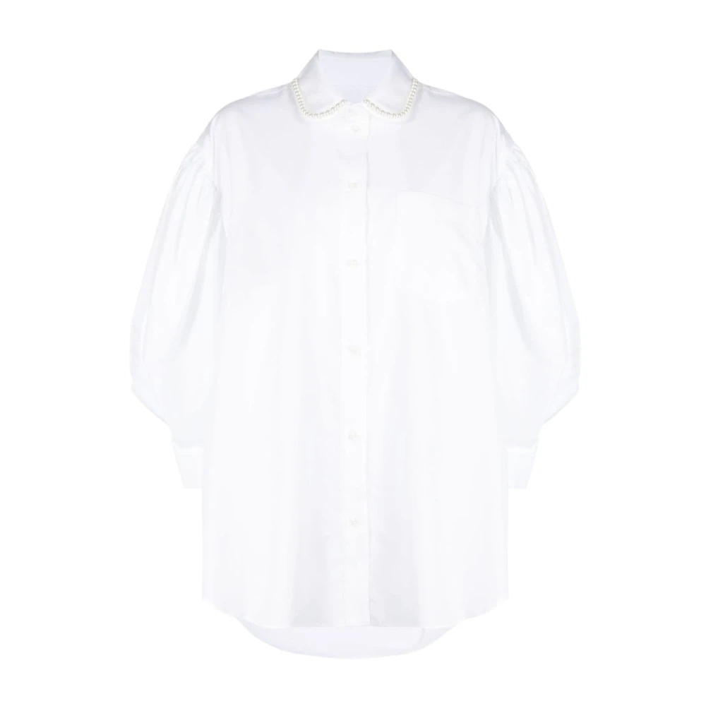 Simone Rocha Witte Katoenen Poplin Overhemd met Hars Parel Decoratie White Dames