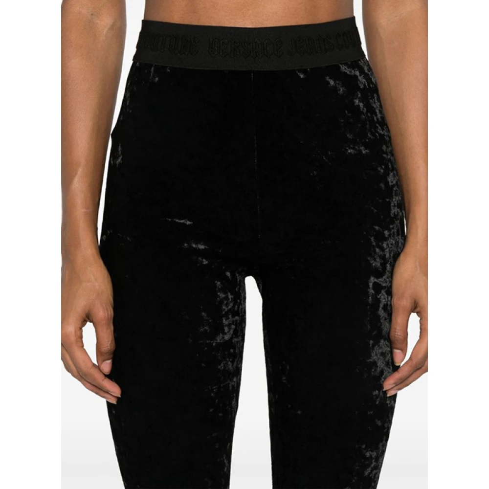 Versace Jeans Couture Fluwelen Logo Taille Leggings Black Dames