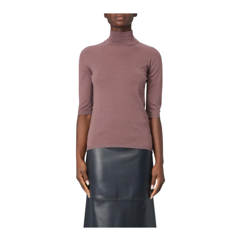 Max Mara Women's Purple Cashmere Knitwear,, Black Cashmere Mock Neck Jumper Medium