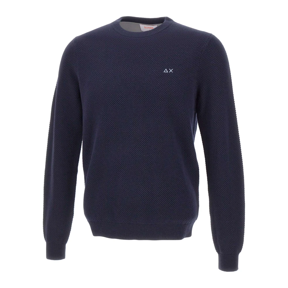 Sun68 Blue Moss Stitch Crew-Neck Jumper - Male - Round-Neck Knitwear - M - Knitwear