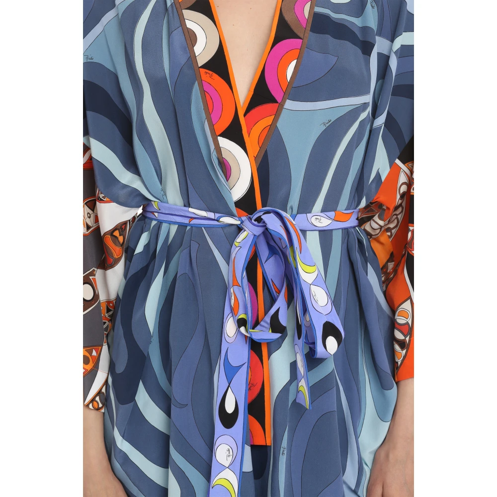 EMILIO PUCCI Zijden nachtjapon met Marmo e Girandole Print Blue Dames