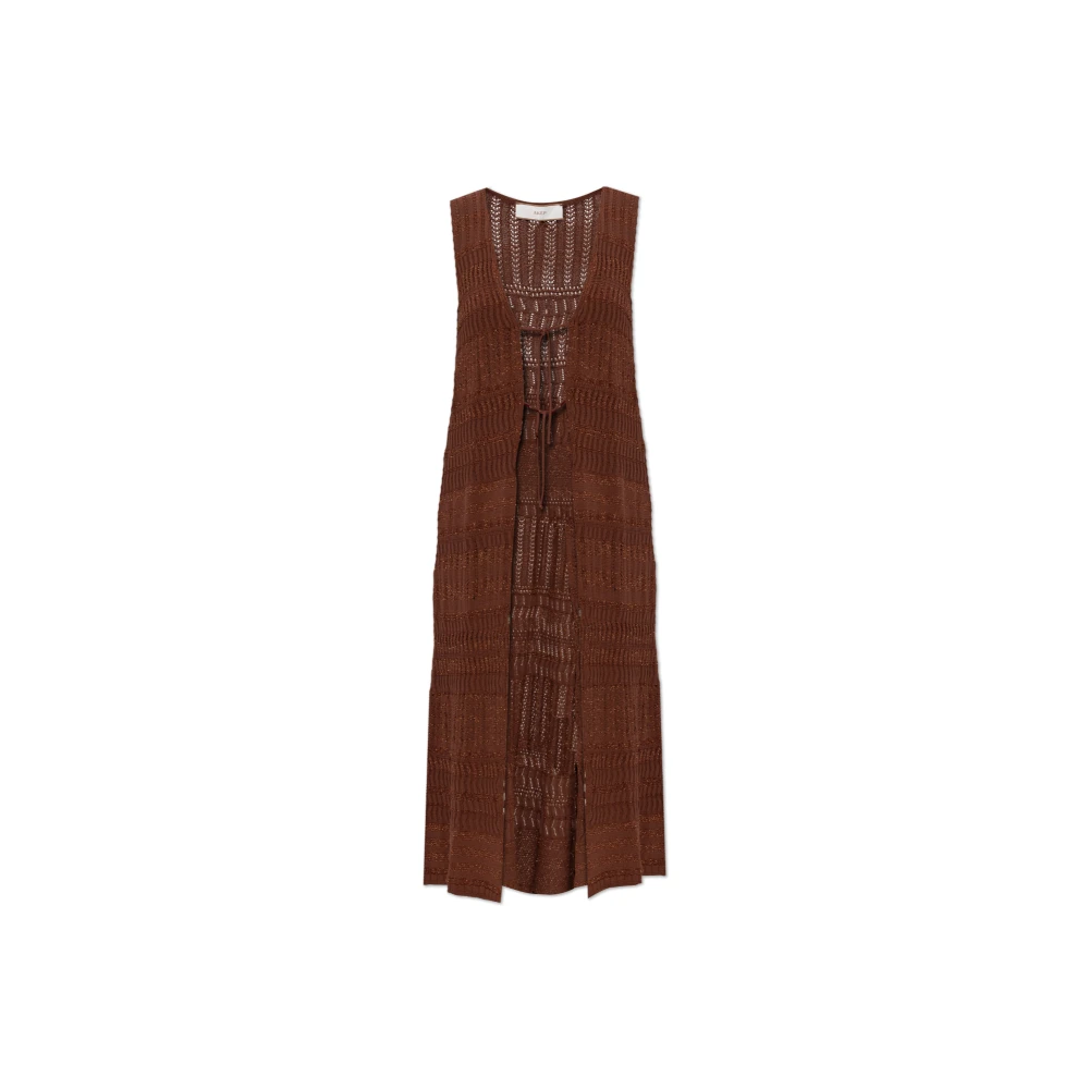Akep Vrouw Bruin Jassen Dames, M, Polyester, Opengebreid V-Hals Mouwloos Lang Vest