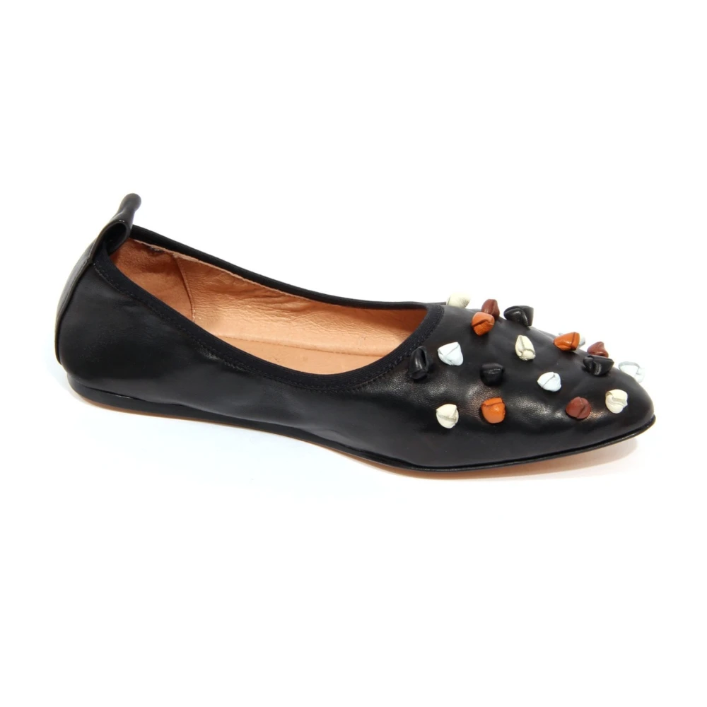 Alysi Women's Black Italian Leather Ballerina Flats Shoes