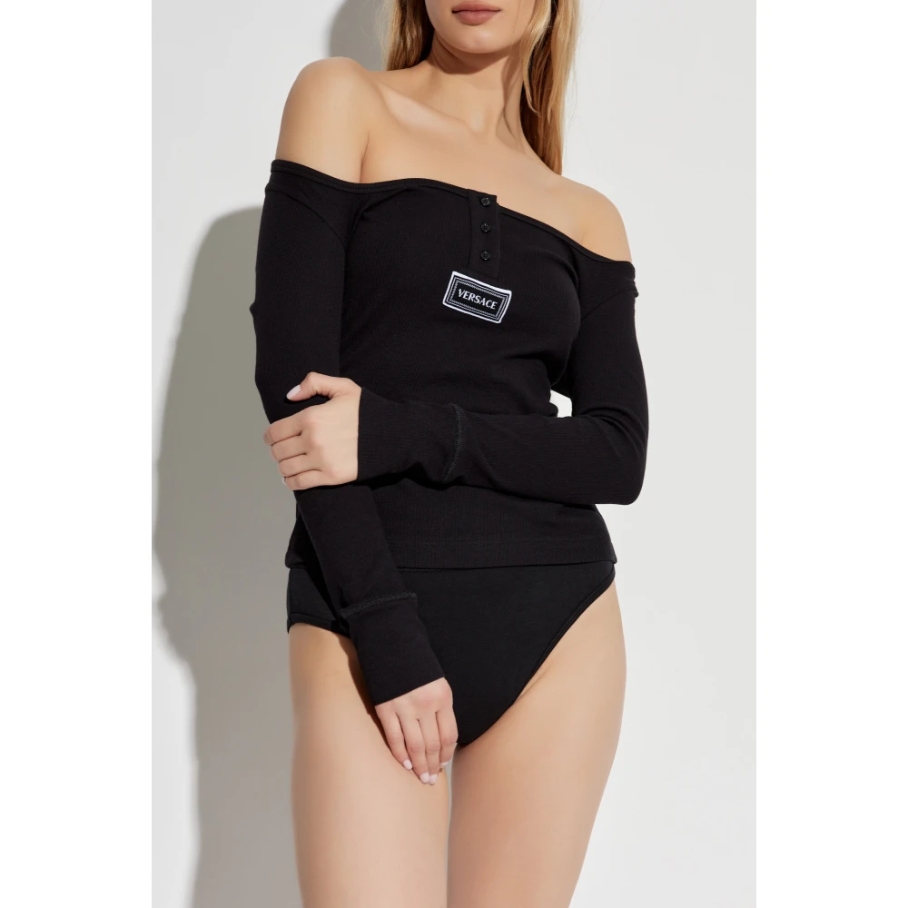 Versace Geribbelde lingerieshirt Black Dames